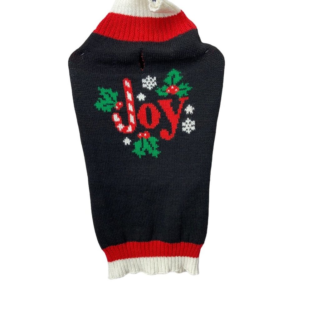 It's A Bark Life Black Red Mistletoe Candy Cane Joy Cable Knit Dog Christmas Swe